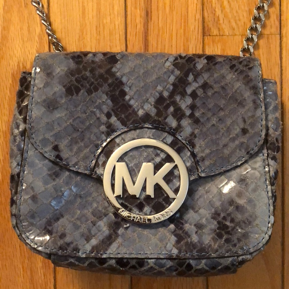Michael Kors Fulton Python Small Blue Denim Bag